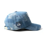 cappellino da baseball a 5 pannelli in denim con ricamo applicato - View 5