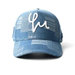 cappellino da baseball a 5 pannelli in denim con ricamo applicato - View 2