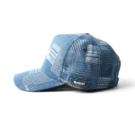 cappellino da baseball a 5 pannelli in denim con ricamo applicato - View 3