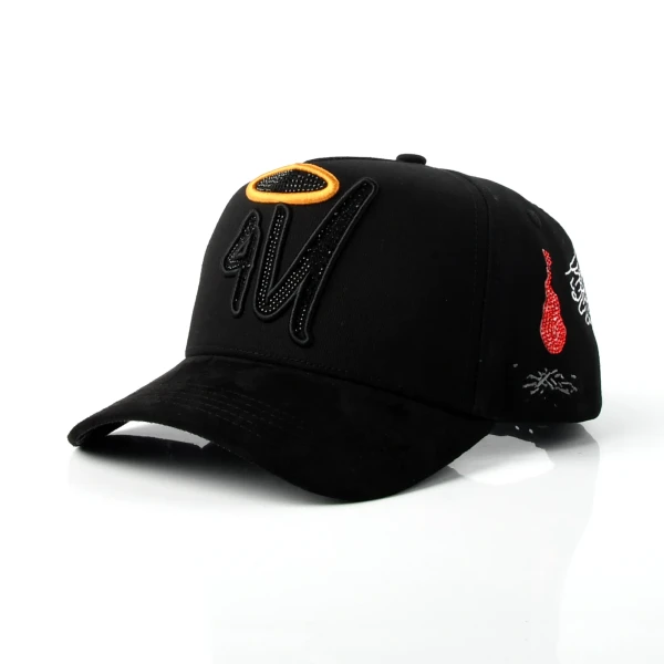 Streetwear 5-Panel Baseball Cap with Flat Embroidery and Rhinestone - Premium OEM headwear detail