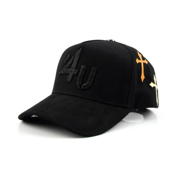 gorra de beisbol de 5 paneles de algodon con Flat Embroidery y bordado aplicado - Premium OEM headwear detail