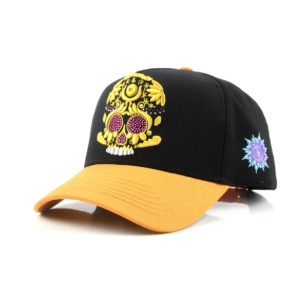 Streetwear 5-Panel Baseball Cap with Flat Embroidery and Rhinestone - Premium OEM headwear detail