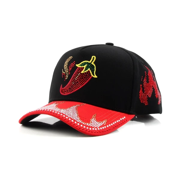 topi baseball 5 panel berbahan katun dengan emboss frekuensi tinggi dan Flat Embroidery - Premium OEM headwear detail