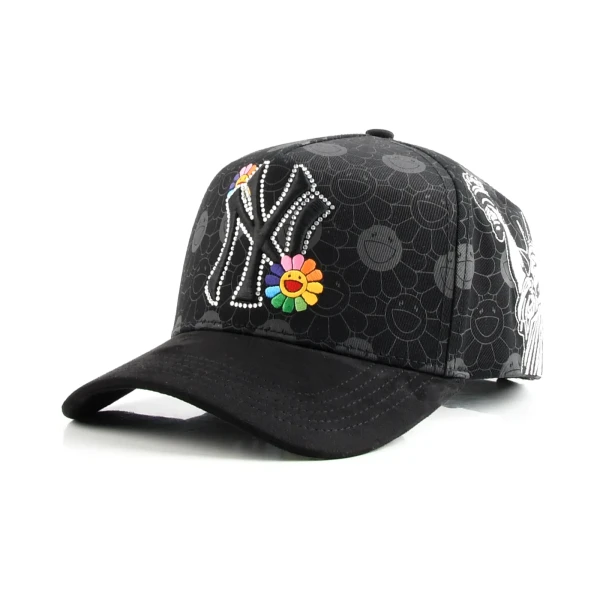 topi baseball 5 panel berbahan katun dengan Flat Embroidery dan Rhinestone - Premium OEM headwear detail