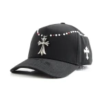casquette baseball 5 panneaux en coton avec Flat Embroidery et Rhinestone - View 1