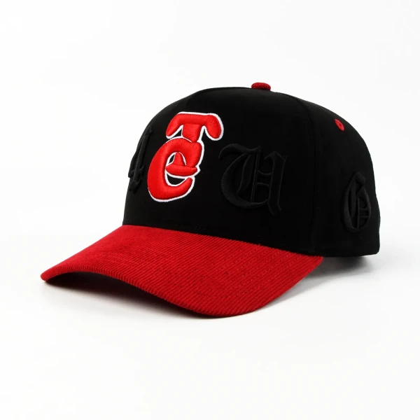 Streetwear 5-Panel Baseball Cap with Flat Embroidery and 3D Embroidery - Premium OEM headwear detail