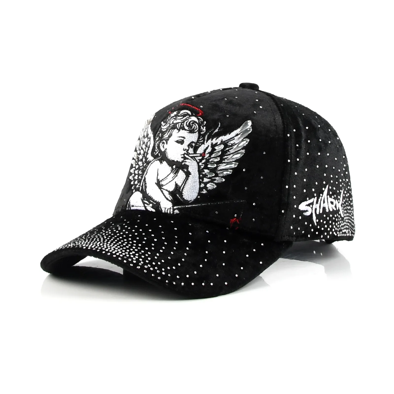 Streetwear 5-Panel Baseball Cap with Flat Embroidery and Rhinestone