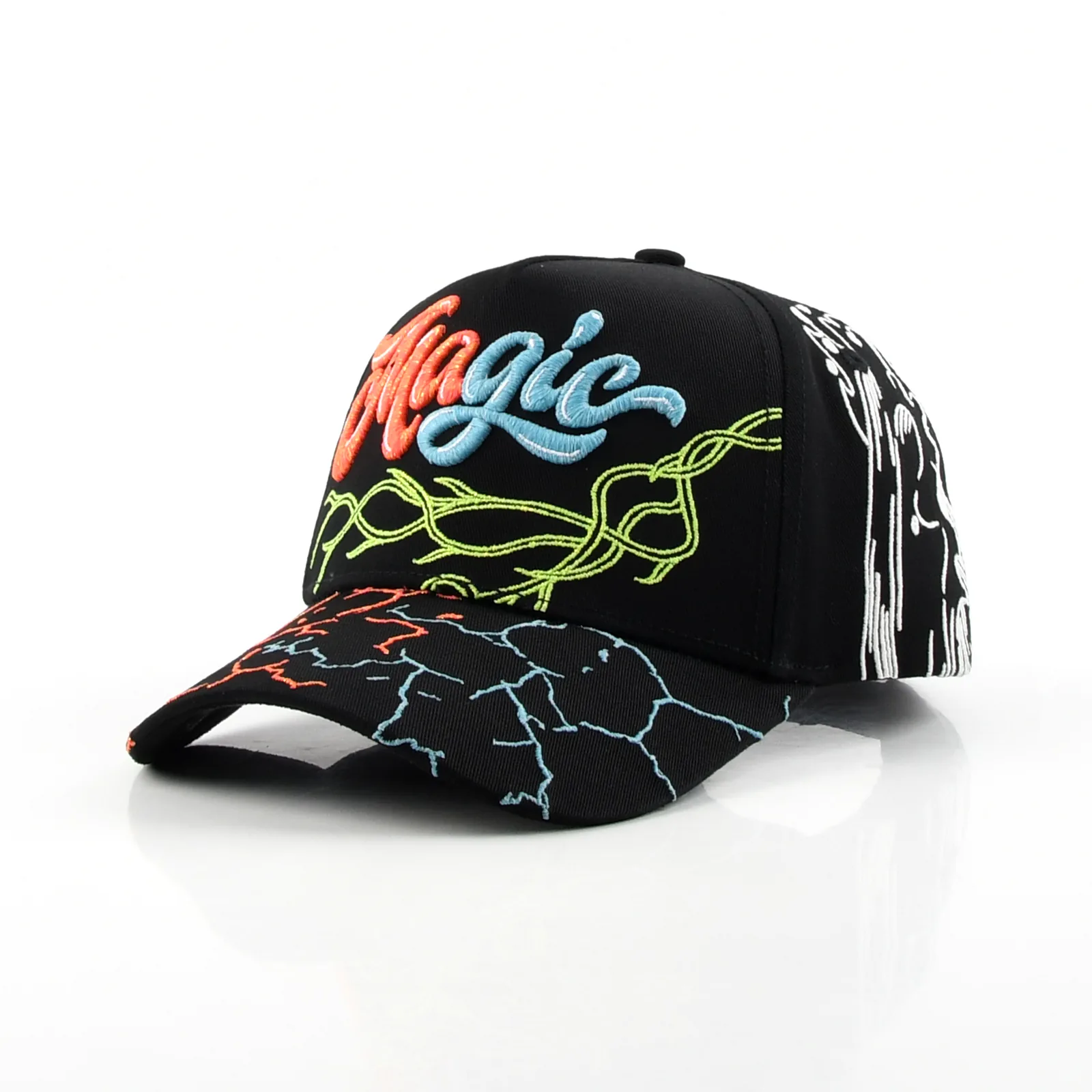 Streetwear 5-Panel Baseball Cap with Flat Embroidery and 3D Embroidery