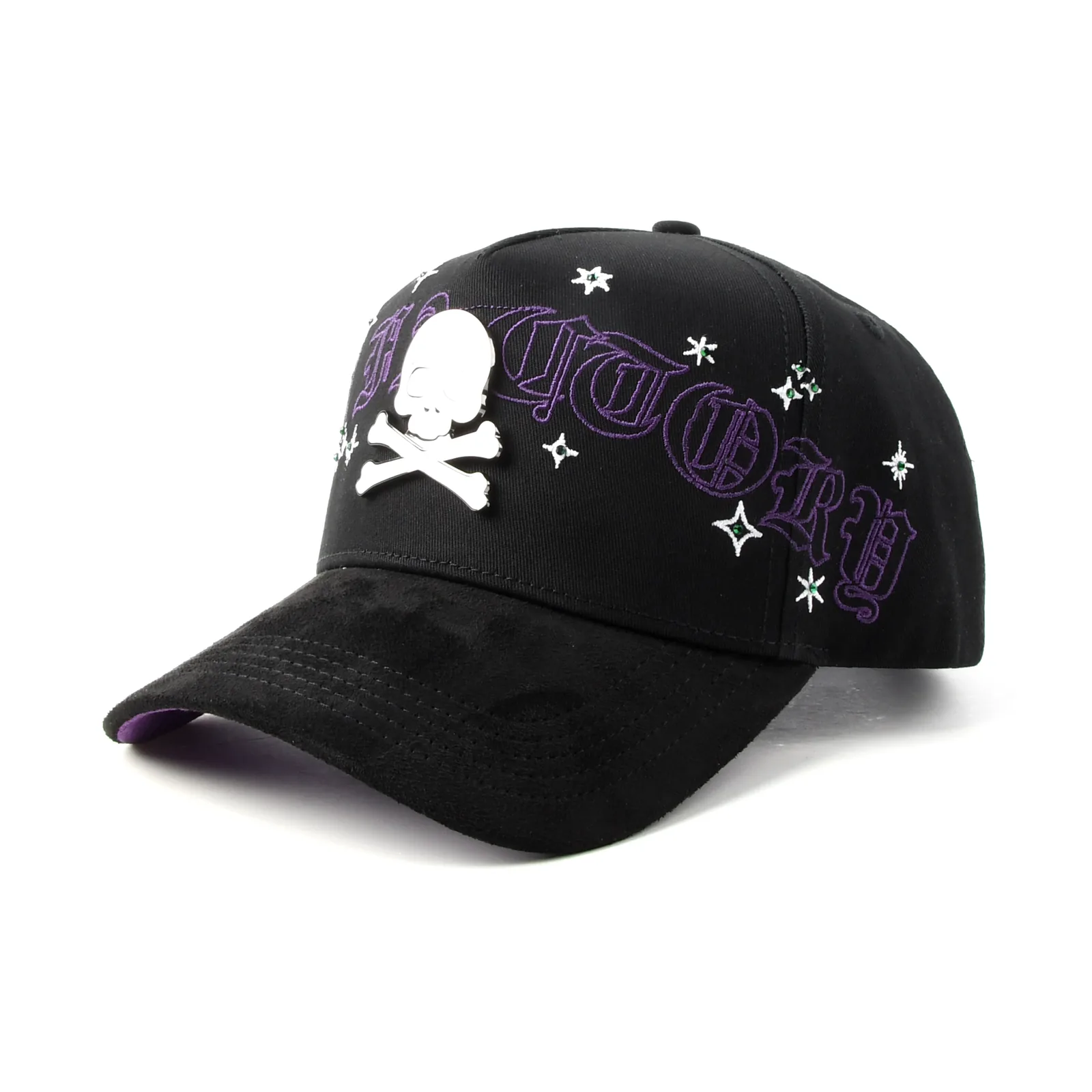 Streetwear 5-Panel Baseball Cap with Flat Embroidery and Rhinestone