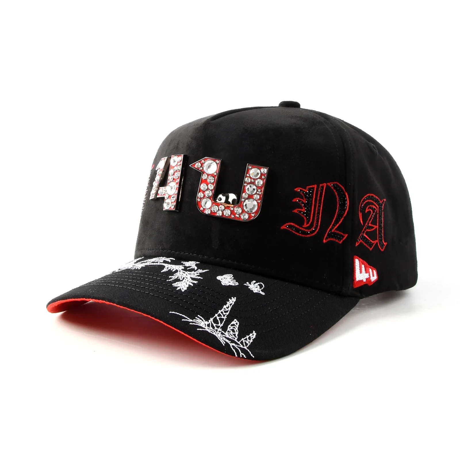 Streetwear 5-Panel Baseball Cap with Flat Embroidery and Rhinestone