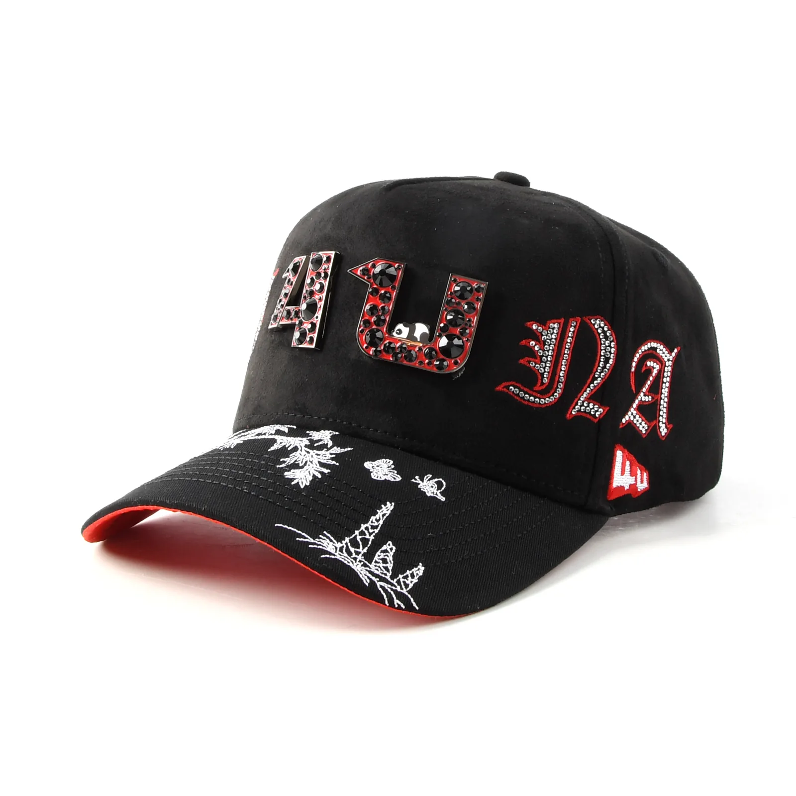 Streetwear 5-Panel Baseball Cap with Flat Embroidery and Rhinestone