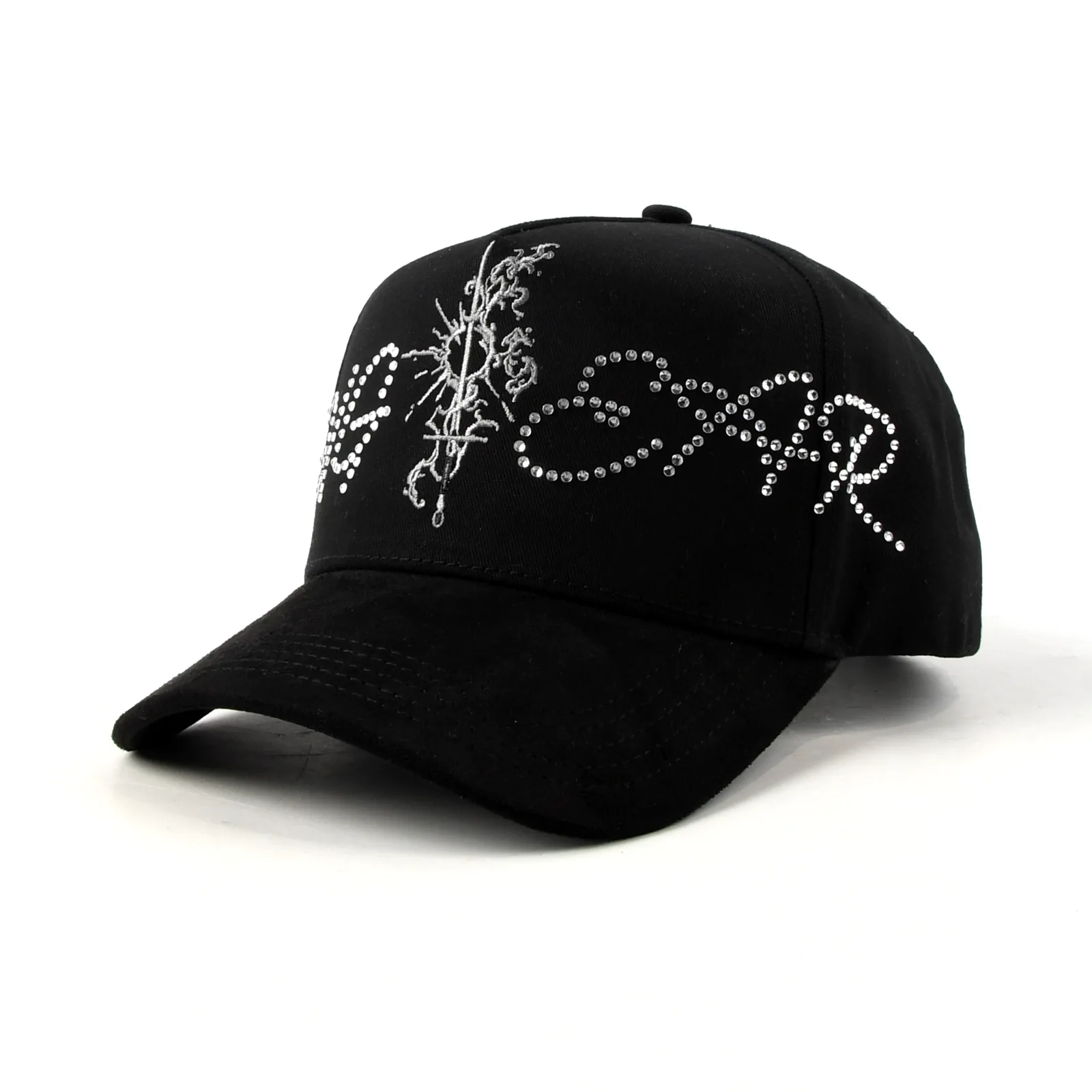 Streetwear 5-Panel Baseball Cap with Flat Embroidery and Rhinestone