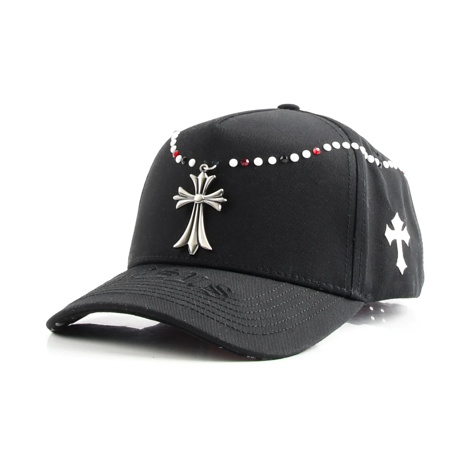 Streetwear 5-Panel Baseball Cap with Flat Embroidery and Rhinestone