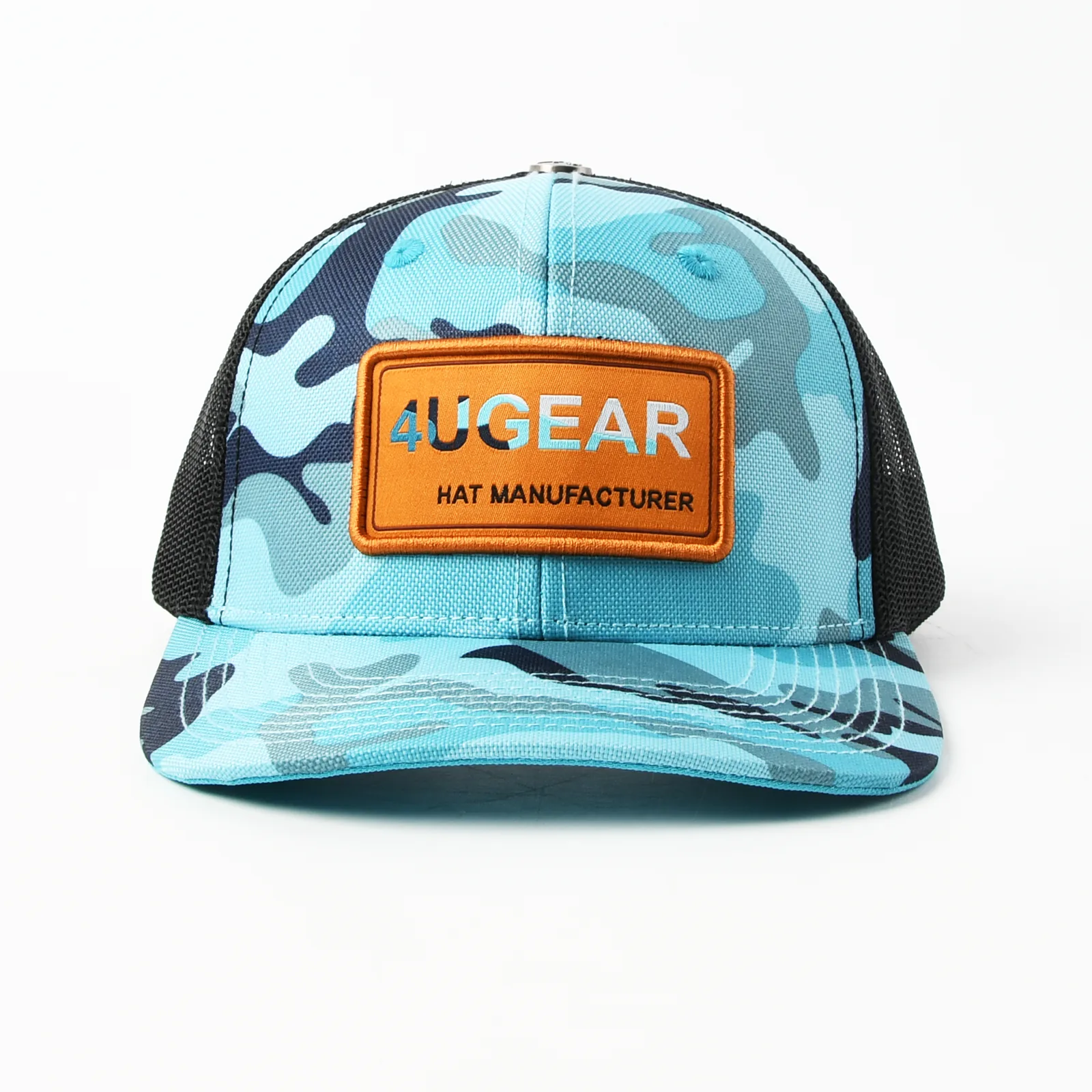 Streetwear 6-Panel Trucker Cap with Applique Embroidery and Woven Patch