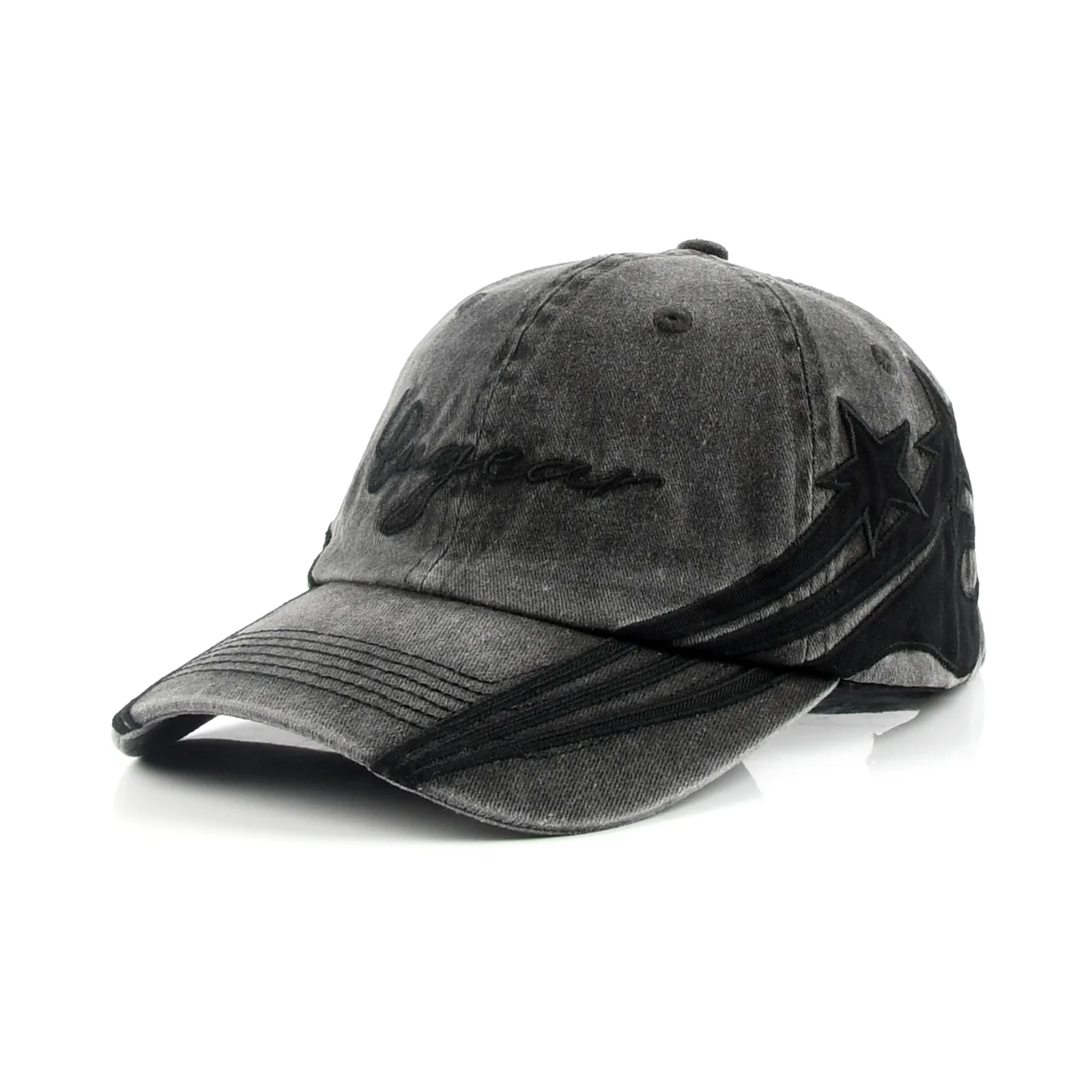 6-Panel Baseball Cap with Flat Embroidery and Applique Embroidery