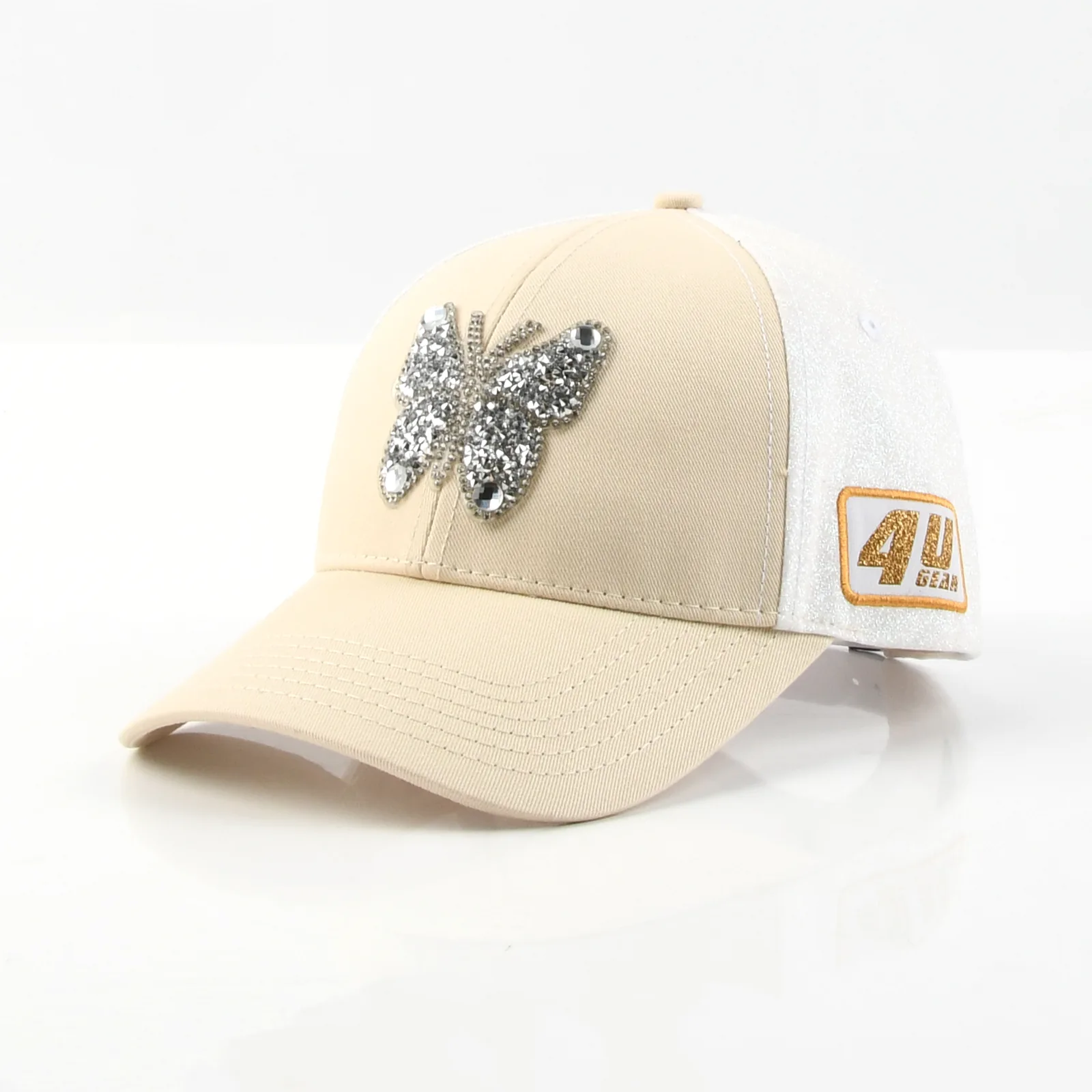 6-Panel Baseball Cap with Rhinestone and Metal Plate