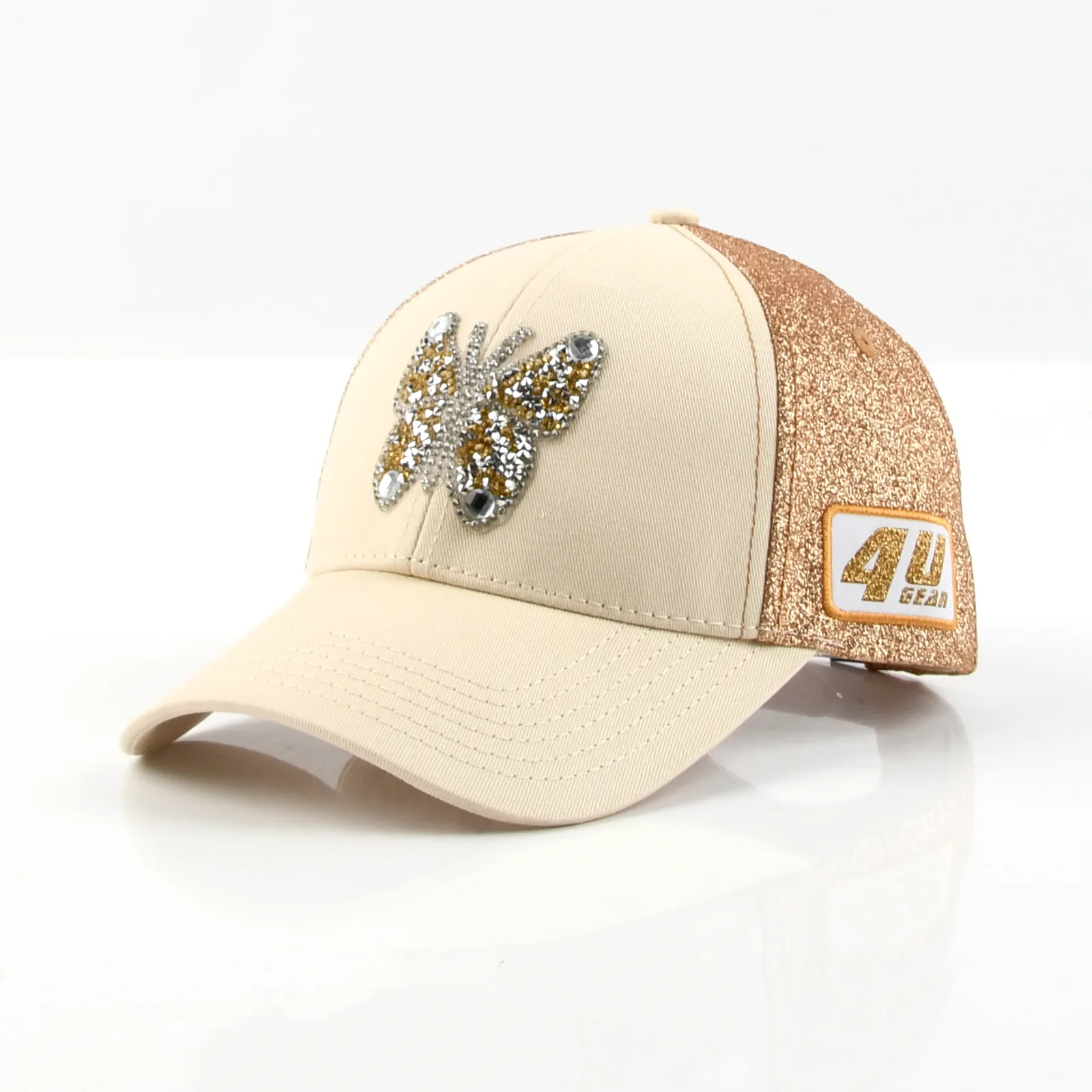 6-Panel Baseball Cap with Rhinestone and Metal Plate